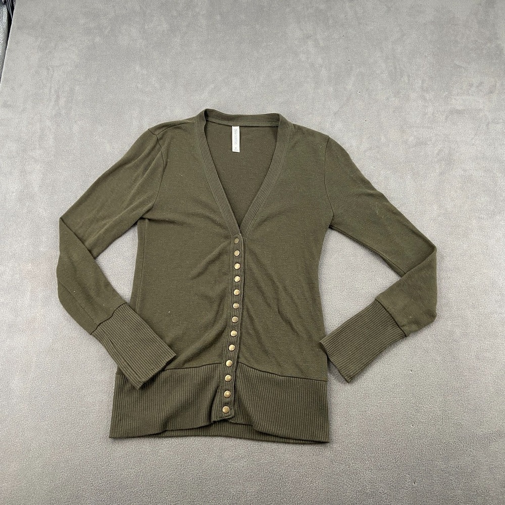 Zenana Outfitters Cardigan Sweater Womens Medium Green Knit Classic Snap Button
